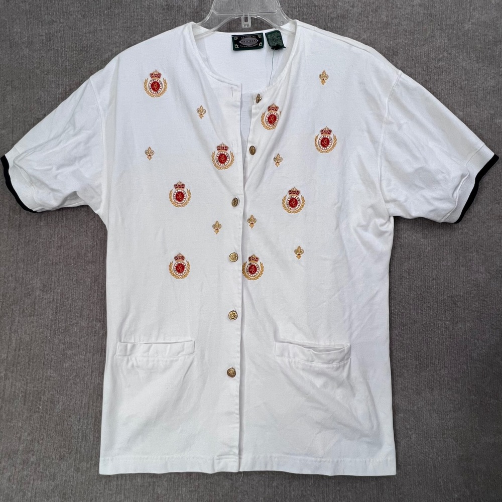 La Chine by Galinda Wang Embroidered Button Front‎ Top White 1X Plus Size